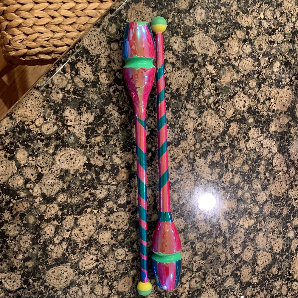 Rhythmic gymnastics Sasaki Yellow and Green pre-taped clubs